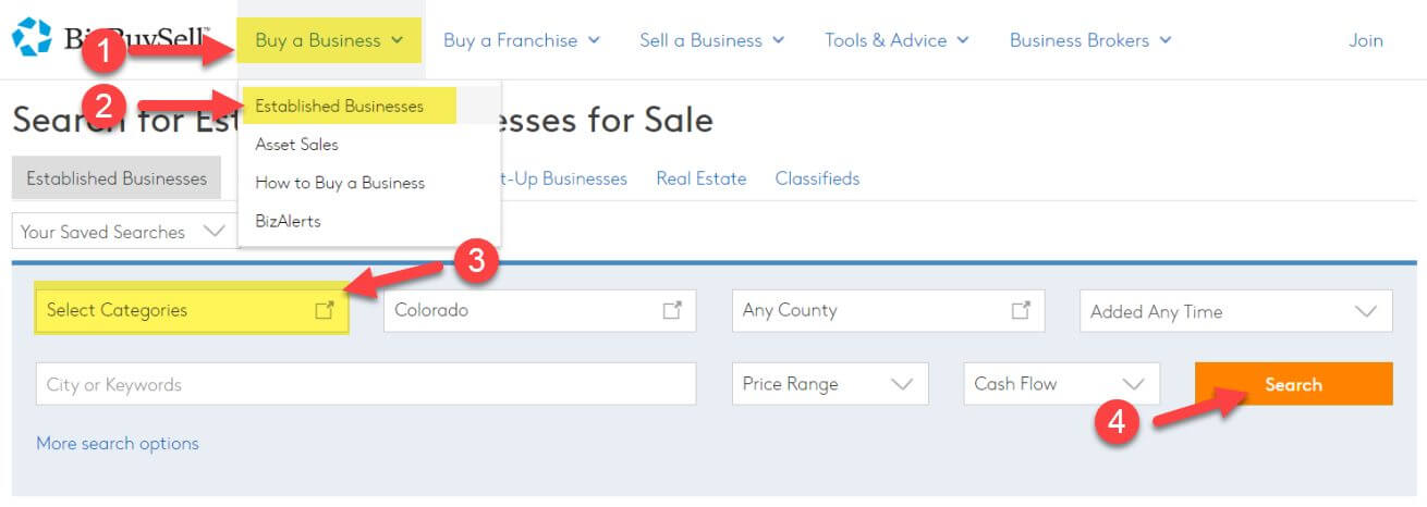 How to Use BizBuySell Search Menu for 2nd Generation Lease