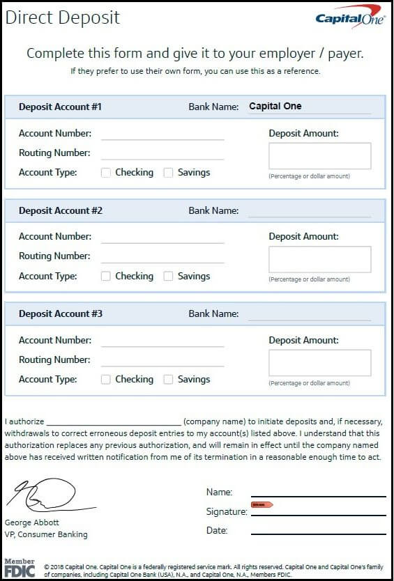 Capital One Direct Deposit Form