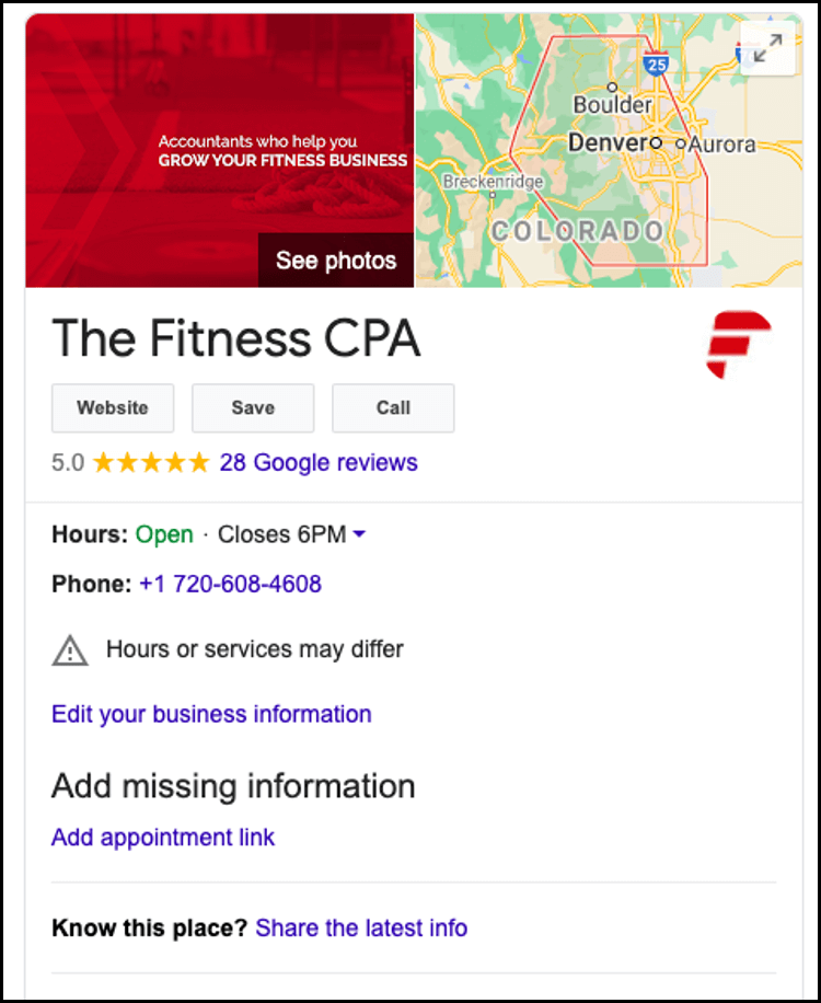 The Fitness CPA Google My Business