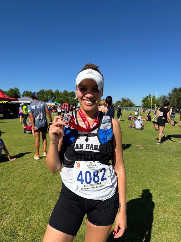 Kirstin Arendse after finishing a half marathon